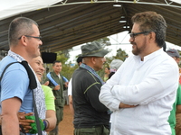 Iván Márquez (R) during the opening of the 10th Conference of FARC EP  in Llanos del Yari, a town in an Indigenous region of southern Colomb...