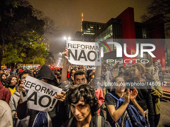 Students protested on Paulista Avenue, in downtown Sao Paulo, Brazil, on 26 September 2016 against the education reform announced by the fed...