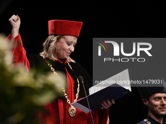 Dorota Segda, a Polish stage, film and television actress, and also the rector of the school, during the 71st inauguration of the academic y...