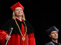 Dorota Segda, a Polish stage, film and television actress, and also the rector of the school, during the 71st inauguration of the academic y...