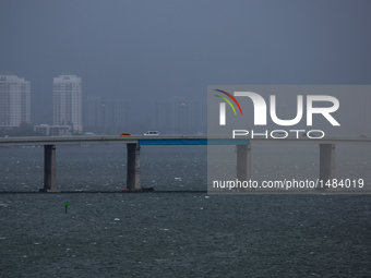 A view of a empty bridge as people wait for Hurricane Matthew to come ashore October 6, 2016 in Miami, Florida. Some three million people on...