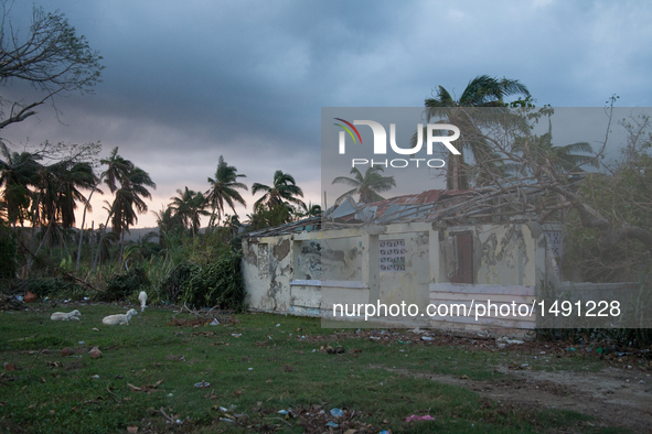 A damaged House in Tapyon near Les Cayes, Haiti, on October 9, 2016.The number of people killed in Haiti by Hurricane Matthew hit 1,000 peop...