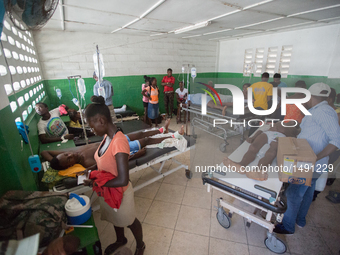 Injured from the hurricane, victims from various villages around come to Les Cayes general Hospital, Haiti, on October 9, 2016.The number of...