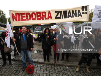 The Polish Teachers Union protest in front of Pomeranian Voivodeship building in Gdansk on 10 October 2016 against planned reforms to the ed...
