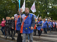 Teachers protest in Krakow, Poland on Monday, 10 October 2016 in front of the Małopolska Province Office. 
Similar protests take place in s...
