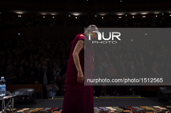 Dalai Lama during the ceremony for honorary citizenship, during the meeting organized by the University Bicocca to the Arcimboldi theater on...