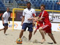 Sopot , Poland 27th June 2014 Euro Beach Soccer League tournament in Sopot.
Game between France and Switzerland.
MIchael Misev (5) in action...