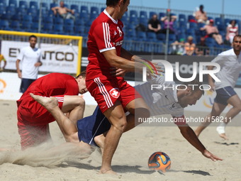 Sopot , Poland 27th June 2014 Euro Beach Soccer League tournament in Sopot.
Game between France and Switzerland.
Moritz Jaeggy (8) in action...