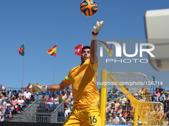 Sopot , Poland 27th June 2014 Euro Beach Soccer League tournament in Sopot.
Game between France and Switzerland.
Goalkeeper Roan Le Crom (16...