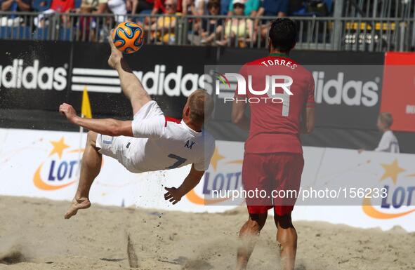 Sopot , Poland 27th June 2014 Euro Beach Soccer League tournament in Sopot.
Game between Portugal and Netherlands.
Patrick Ax (7) in action...