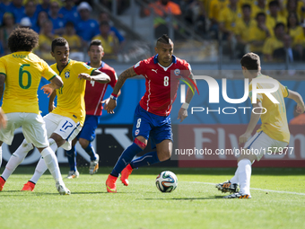 Belo Horizonte BRAZIL--28 June: Arturo Vidal in the match between Brazil and Chile, correspondind at the round of last 16 of the World Cup B...