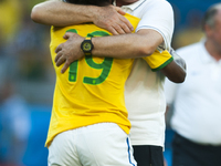 Belo Horizonte BRAZIL--28 June: Willian and Scolari celebration in the match between Brazil and Chile, correspondind at the round of last 16...