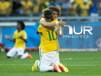 Belo Horizonte BRAZIL--28 June: Davi Luiz and Neymar Jr. in the match between Brazil and Chile, correspondind at the round of last 16 of the...
