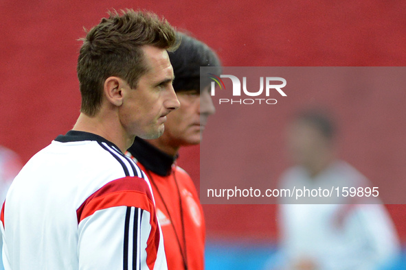 PORTO ALEGRE, 29.06.2014: BRAZIL: Miroslav Klose and Joachim Low, during the training of the german team, in the Beira Rio stadium in Porto...