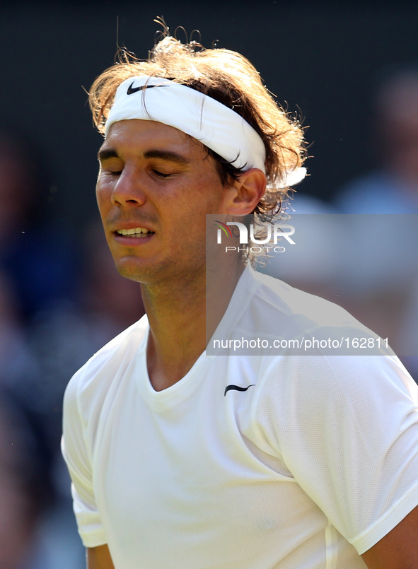 (140702) -- LONDON, July 2, 2014 () -- Spain's Rafael Nadal reacts during the men's singles fourth round match against Australia's Nick Kyrg...