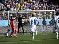 Josip Drmic (19) shoots close to Argentina's goal at the second half of the match #55, for the Round of 16 of the 2014 World Cup, between Ar...