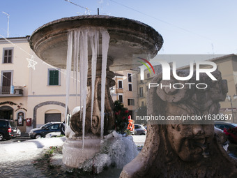 Water freezes in fountains due to the recent sharp temperature drop in central and southern Italy. Velletri, 7th january 2017. (