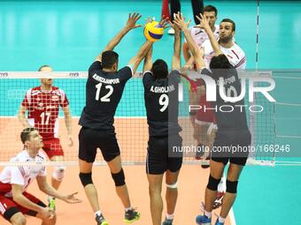Gdansk, Poland 4th, July 2014 Poland faces Iran in the FIVB Volleyball World League game in Gdansk at ERGO Arena sports hall.
Iranian team i...