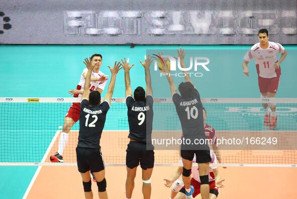 Gdansk, Poland 4th, July 2014 Poland faces Iran in the FIVB Volleyball World League game in Gdansk at ERGO Arena sports hall.
Mariusz Wlazly...