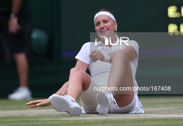 (140705) -- LONDON, July 5, 2014 () -- Czech Republic's Petra Kvitova celebrates after the women's singles final match against Canada's Euge...