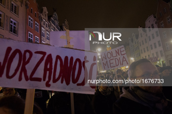 Students are seen protesting current government policies and lack of democratic accountability in 25 January, 2017 in Gdansk. 