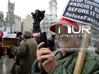 Thousands protest outside as President Donald Trump arrives to address the GOP Retreat in Philadelphia, PA, on January 26th, 2017. Republica...