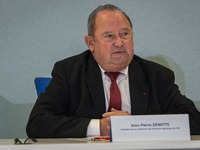 Jean-Pierre Dewitte speaks at a press conference titled A new deal for the future of CHU in Paris on February 7, 2017. Jean-Luc Dubois-Rande...
