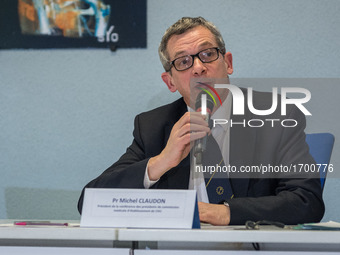 Michel Claudon speaks during a press conference titled A new deal for the future of CHU in Paris on February 7, 2017. The conference was hel...