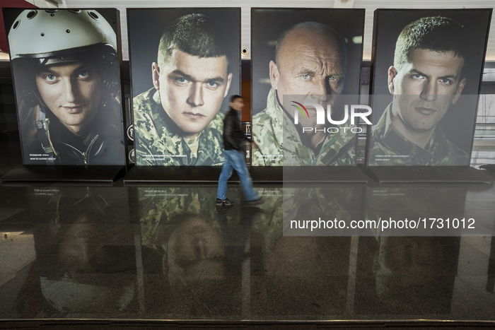 Army recruitment photo exhibition to encourage enlistment in Boryspol airport, Kiev, Ukraine on 15 February 2017. (Photo by Celestino Arce/N...