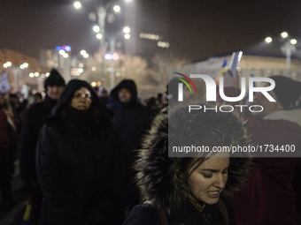 Romanian people continue to protest against the government demanding for its resignation in Bucharest, Romania, on February 15, 2017. Romani...
