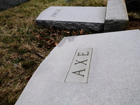 Headstones are toppled over that bear the surname AXE and PRESS at Mt. Carmel Jewish Cemetery in Northwest Philadelphia, PA, on Feb. 27, 201...