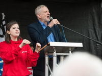 Labour Leader Jeremy Corbyn addresses thousands of protesters in Parliament Square during a demonstration in support of the NHS on March 4,...