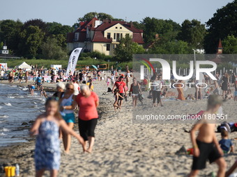 Sopot, Poland 17th, July, 2014 Due to the high temperature and flauta at sea, on the Sopot's Baltic Sea beach blue-green cyanobacteria algae...