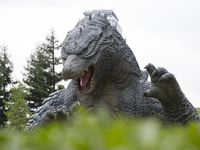 A Godzilla statue is seen in Tokyo.The 6.6 meters statue of Godzilla is displayed in Midtown Park in Tokyo to promote the coming new Godzill...