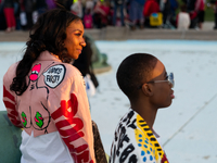 Ayana Palme, of NorthEast Philadelphia, is modeling in an art-fashion statement during the Women's Strike rally and march to protest inequal...