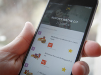 The McDonalds app is seen on an iPhone on 16 March, 2017. In the US users of the app can now choose to have food delivered. (