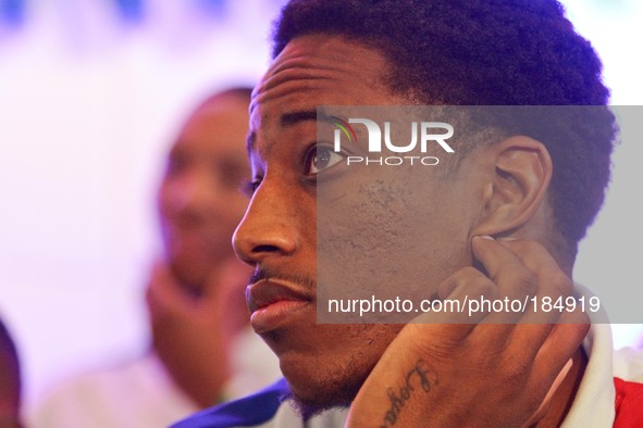 Taguig City, Philippines - NBA player DeMar DeRozan gestures during a pressconference on July 21, 2014. The NBA Stars will be playing agains...