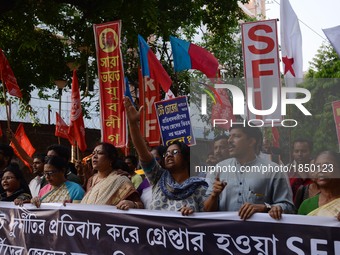 Youth and women activist of left party hold a rally protesting against the physical harassment in jail custody  to their SFI activist in Kol...