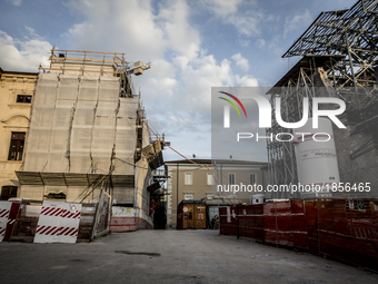Damaged buildings in L'Aquila, on March 21, 2017. The Eighth anniversary of the L'Aquila earthquake will be marked on 06 April 2017, commemo...