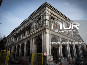 A damaged building in historic center of L'Aquila, on March 21, 2017. The Eighth anniversary of the L'Aquila earthquake will be marked on 06...