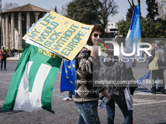 Gathering for the March for Europe in PIazza Bocca della Verità, 25th march 2017, Rome. (