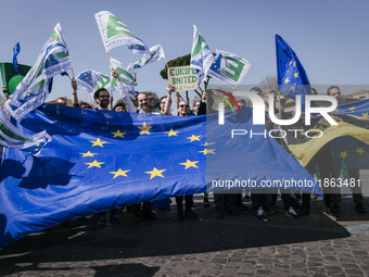 Gathering for the March for Europe in PIazza Bocca della Verità, 25th march 2017, Rome. (