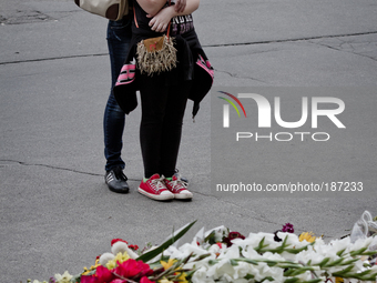 KIEV, UKRAINE - JULY 23: Girls cry in front of Embassy of the Kingdom of The Netherlands in Kiev (