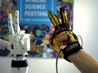 A robotic hand named “Hand of Rob” constructed by 15 year old student Thanos Tziatzioulis during Athens Science Festival in Athens, Greece,...