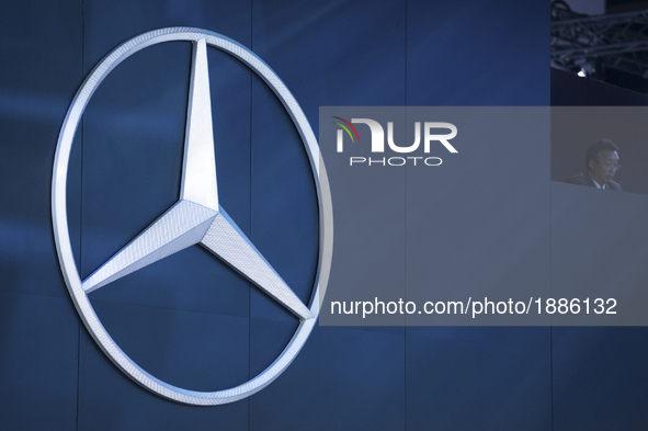 Logo of Mercedes Benz at the 38th Bangkok International Motor Show in Bangkok, Thailand, on April 7, 2017. 