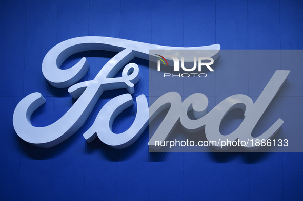 Logo of Ford at the 38th Bangkok International Motor Show in Bangkok, Thailand, on April 7, 2017. 
