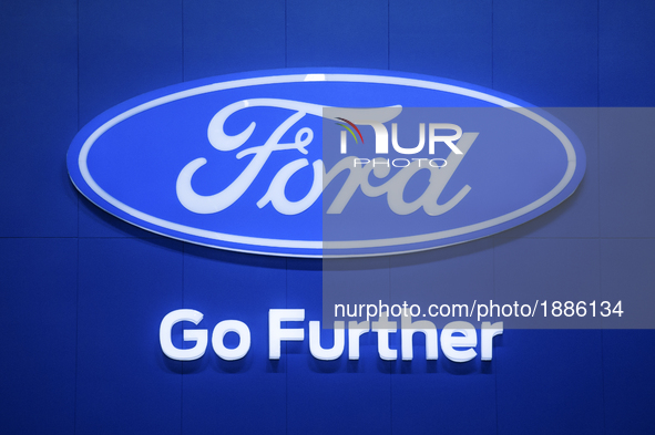 Logo of Ford at the 38th Bangkok International Motor Show in Bangkok, Thailand, on April 7, 2017. 