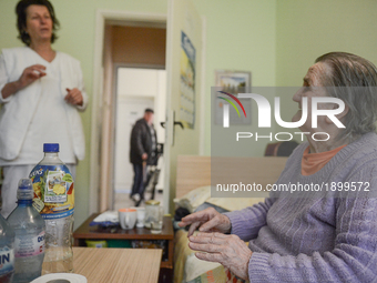 an elderly woman in the home for elderly people in Haskovo, Bulgaria, where near 156 elderly people live. Radiation in the water in the Bulg...