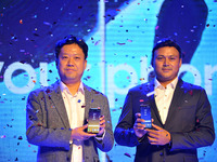 Yubeom Won, Country Head, Samsung Nepal (Left), Pranaya Ratna Sthapit, Head - HHP, Samsung Nepal (Right) officially unrevealing Samsung S8 a...