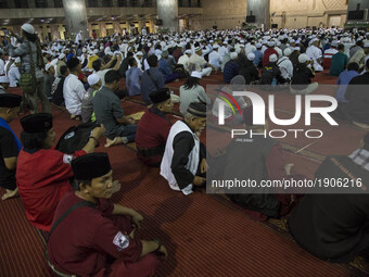 Thousands of Muslim filled Istiqlal Mosque at Jakarta to Celebrate the win over quick count againts Basuki Tjahaja Purnama, on April 19, 201...